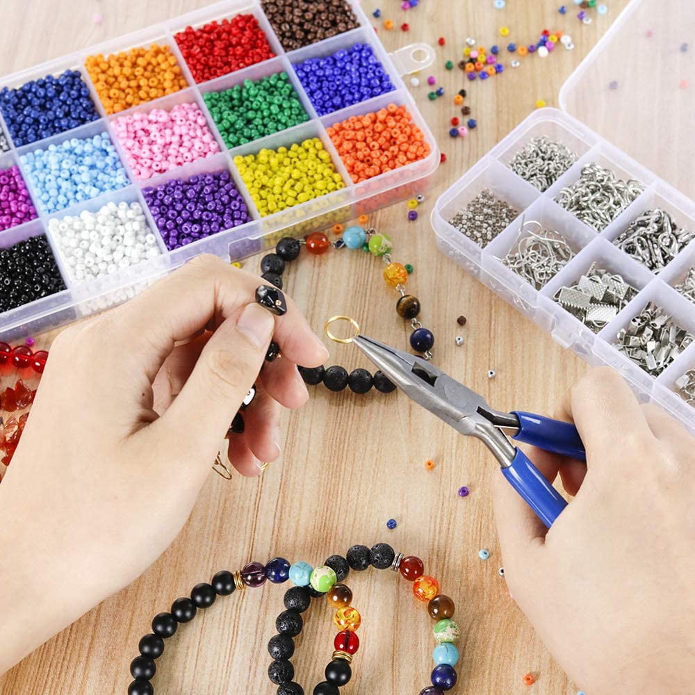 Jinqian Multicolor Beading Glass Seed Beads Bulk 7200pcs 4mm 6 0 Pony Beads Kit Small Tube Round Beads Assorted Kit Opaque Beads Supplies With Crysta