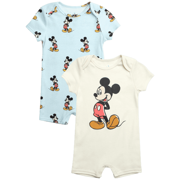 Disney Baby Boys Romper Tiger Pooh Mickey Mouse Short Sleeve Bodysuit for Newborn/Infant Boys 2 Pack