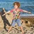 thumbnail image 3 of FORMRS Boys Rash Guard Short Sleeves Swim Shirt Quick Dry UPF 50+ Sun Protection, Sizes 3-12T, Pink Colorful Circles, 3 of 6