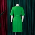 thumbnail image 4 of AURA Womens Pleated Midi Dress High Waist Belted A Line Crewneck Five Sleeve Elegant Summer Work Dress with Zipper, 4 of 9