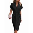 thumbnail image 3 of Women'S V Neck Elegant Dress Irregular Sleeve Solid Color Bodycon Midi Cocktail Gown Black XL, 3 of 7
