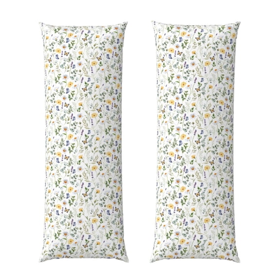 Vsdgher Watercolor Wildflower 2 Body Pillow Cover, Pillowcases with Hidden Zipper Breathable Long Pillow Case (Pillows are not included,20x54 inch)