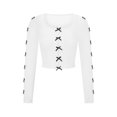 thumbnail image 6 of Suagox Women's Slim Mesh Crop Tops Mini Bow Cutout Long Sleeve Scoop Neck Sheer T-Shirt Streetwear, 6 of 10