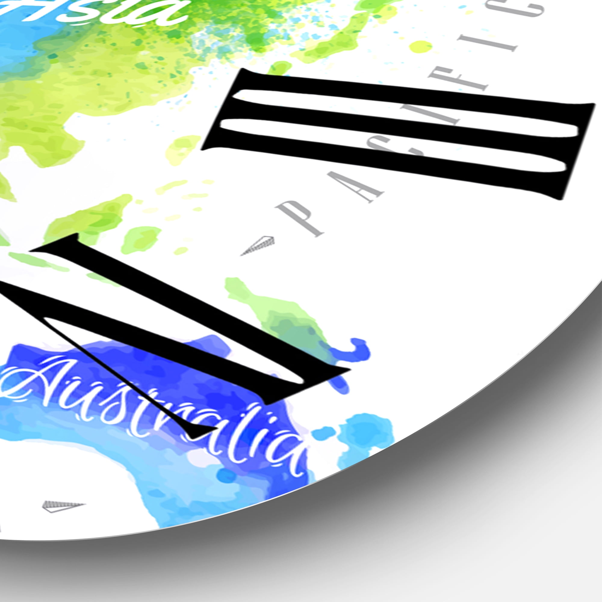 Designart 'World Map In Green And Blue' Modern Wall Clock