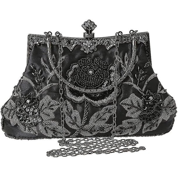 Bolso de mano con bordado de diamantes de imitación con cuentas florales Vintage, bolso de fiesta de boda con lentejuelas, Cruz nupcial para mujer