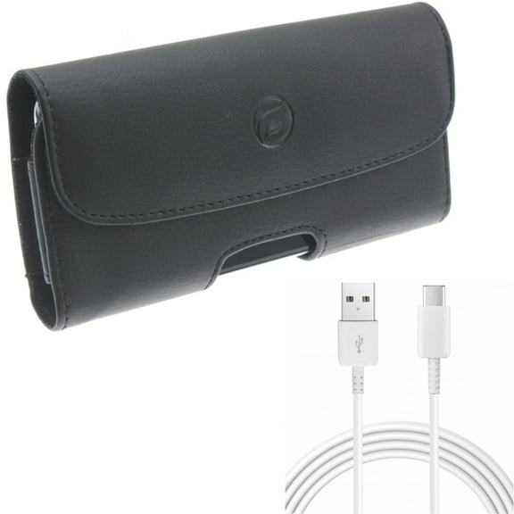 Type-C 10ft USB-C Cable w Leather Case Belt Clip for Samsung Galaxy A53 5G,A33 5G Phones - Charger Cord Power Wire USB, Holster Cover Loops Pouch