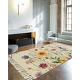 thumbnail image 4 of Botanical Floral Large Area Rug 4x6ft Woven Runner Rug,Retro Purple Pink Yellow Wildflowers Washable Living Room Bedroom Kitchen Bathroom Classroom Carpet with Tassels,Indoor Outdoor Throw Door Mat, 4 of 5
