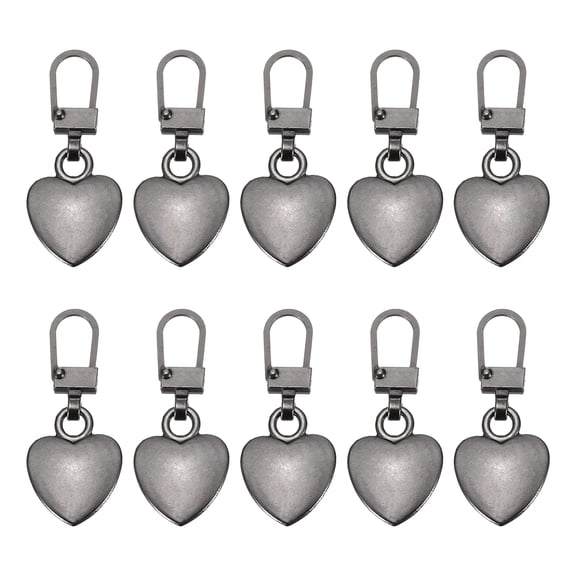 Uxcell Metal Zipper Pull Charm 10 Pcs Detachable Heart Shape Zipper Pull Replacement Repair Kits Tabs Lock for Coats Jackets Pants Luggage Suitcase Purse Fasteners, Gray