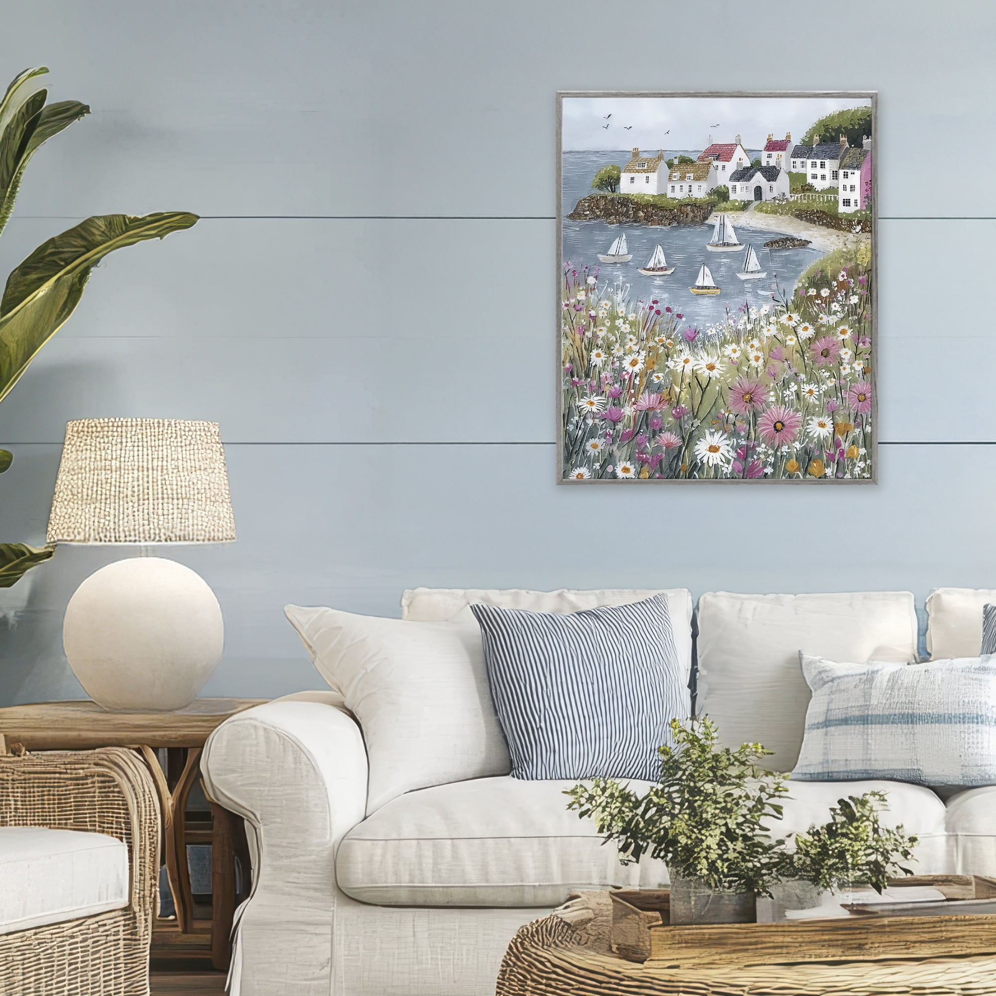 Stupell Industries Seaside Sailboats in Village Bay Gray Framed Giclee Art, design by Riley B