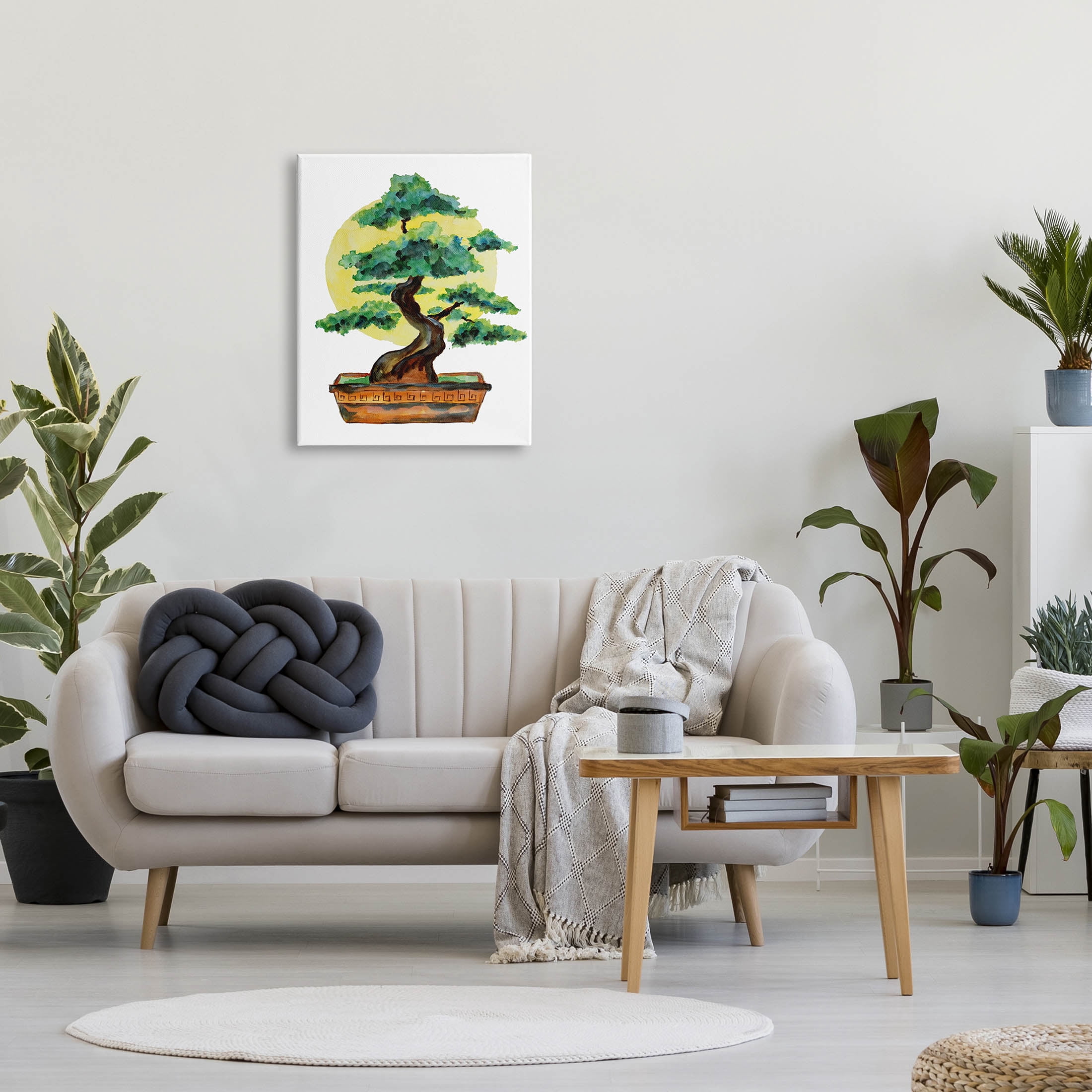 Bonsai Tree Sun Shape Botanical & Floral Graphic Art Gallery Wrapped Canvas Print Wall Art