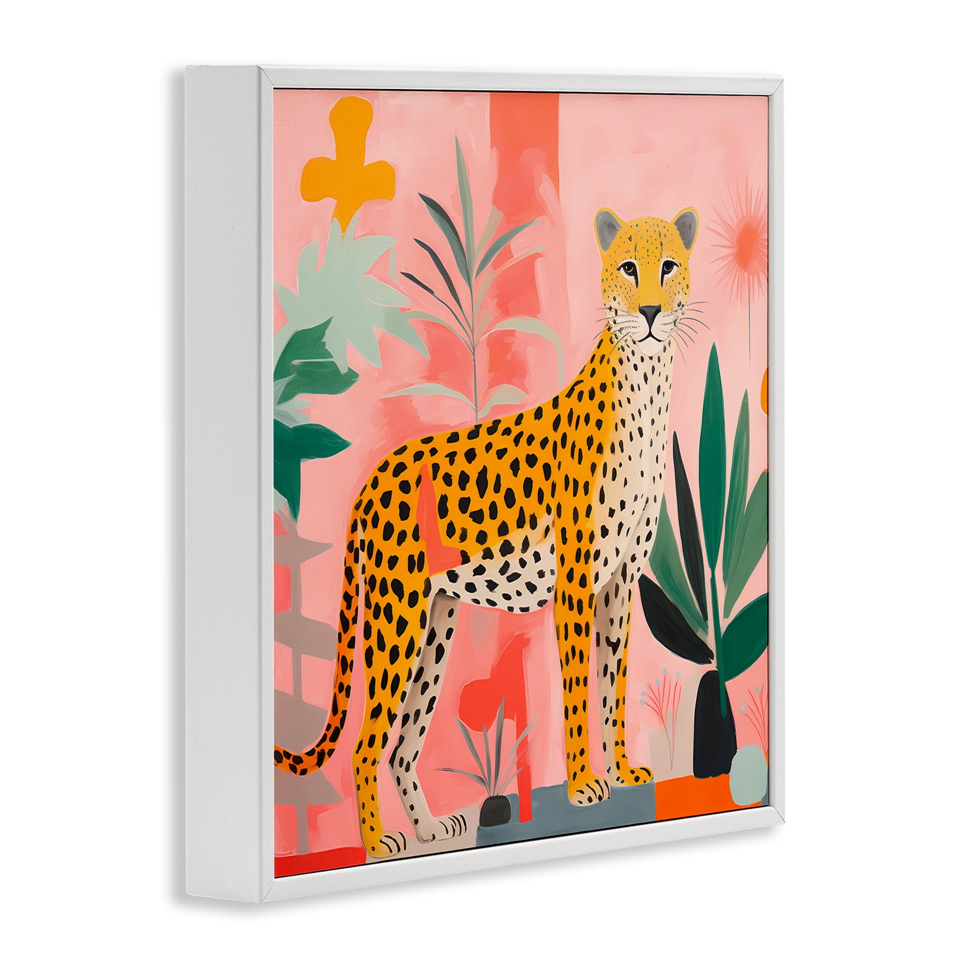 Stupell Industries Standing Leopard & Plants Animals & Insects Painting White Framed Art Print Wall Art, 17 x 17