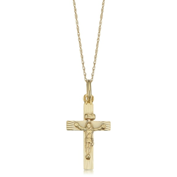 KoolJewelry 14k Yellow Gold Diamond-cut Crucifix Pendant Necklace (18 inch)