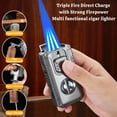 thumbnail image 5 of 5 in 1 Cigar Lighter with Cigar Cutter V Cut, Cigar Punch, Cigar Draw Enhancer, Cigar Holder, Refillable Butane Torch Lighter Gift for Men, Windproof Triple Jet Flame Lighter for Smoking, 5 of 9