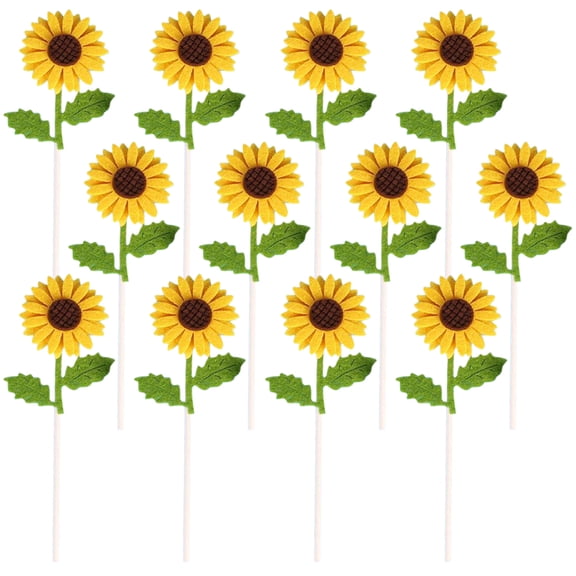 Worgeous 12pcs Sunflower Cake and Cupcake Toppers Picks for Sunflower Birthday Party Decorations