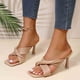 thumbnail image 5 of Sandalias de tacón alto para mujer, para ocio, vacaciones, cabeza cuadrada, plisadas, cruzadas Wmkox8yii ytu2584, 5 of 9