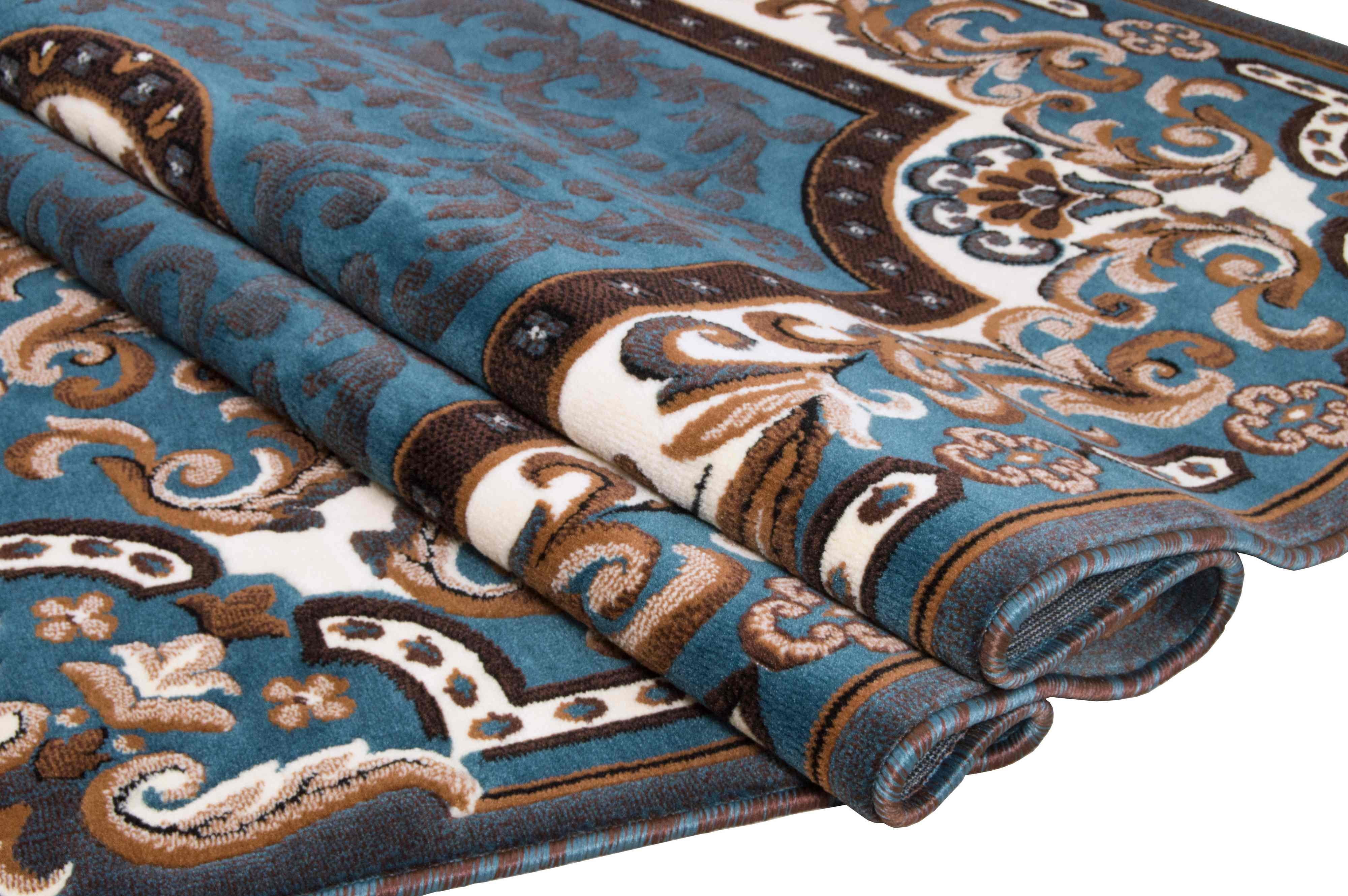 HR HANDCRAFT RUGS, Livingroom Rugs Bohemian Rugs, Shed Free Stain Resistant Easy Clean, Blue and Multi, 7' 8" x 10'