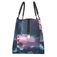 thumbnail image 2 of Horeoi lighthouse Waves Torrential Rain Pattern Portable Insulation Bag for Work Picnic Travel with Zipper and Handle Foldable Thermal Lunch Tote, 2 of 4