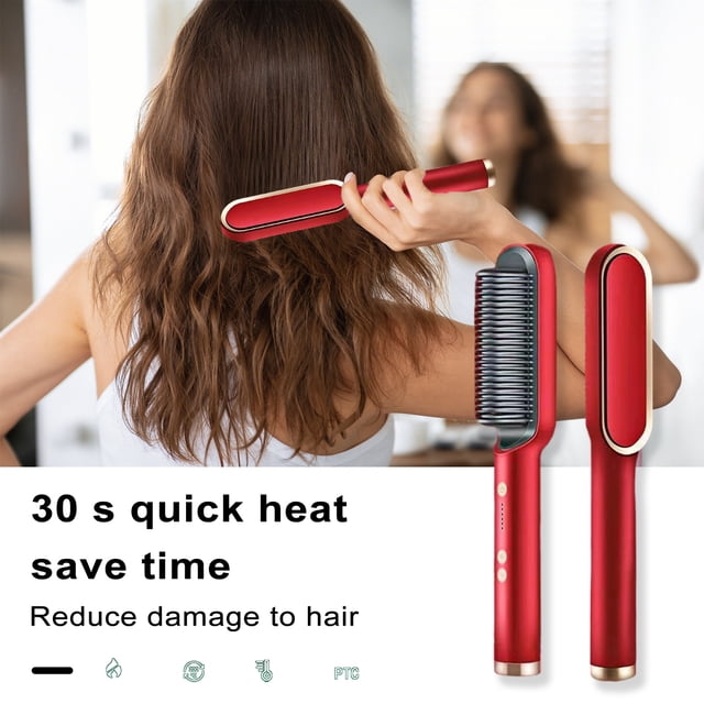 Hair Straightener Brush UK Plug 5 Levels Temperature Control Fast Heating 2-In-1 Multifunctional Frizz Free Ceramic Coated Hair Curler Comb Hair Styling Tool