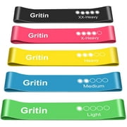 Gritin Resistance Loop Exercise Bands with Instruction Guide and Carry Bag, Set of 5