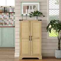 Storage Cabinet with Rattan Doors, 24" Wide Pantry Cabinet Organizer with Adjustable Shelves, Wood Cupboard for Kitchen, Dining Room, Hallway