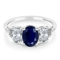 thumbnail image 2 of Gem Stone King 10K White Gold Blue Sapphire White Topaz and Diamond Accent 3-Stone Engagement Ring for Women | 2.84 Cttw | Three Stone Wedding Anniversary Promise Ring for Women, 2 of 4