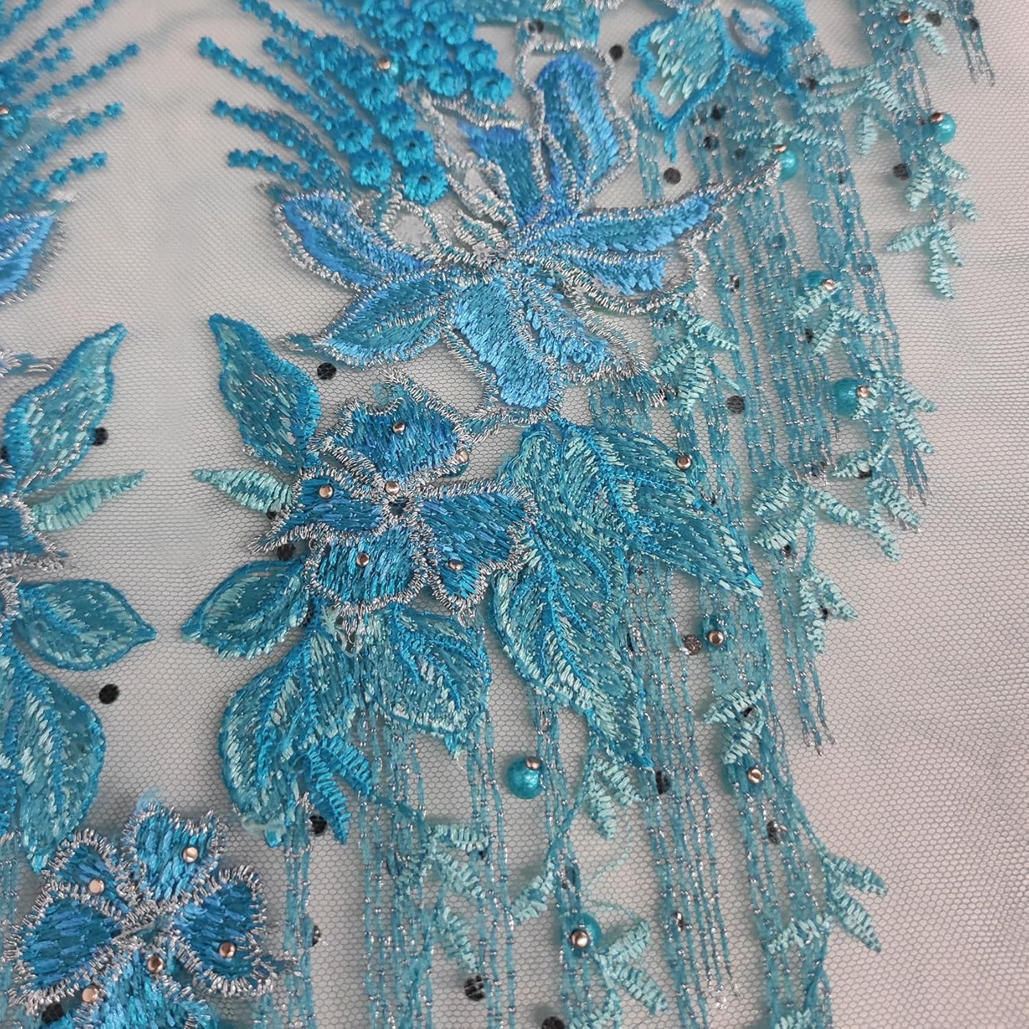 Handmade Rhinestone Applique, 3D Lace Applique Beaded Embroidered Trim, Rhinestone Fabric Patches for DIY Neckline Bodice Wedding Bridal Prom Clothes Dresses, 22.5x11.8inch (Royal Blue)
