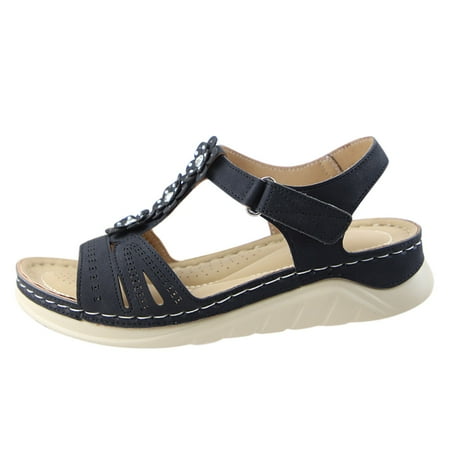 

CieKen Women Summer Slip-On Wedges Beach Open Toe Breathable Sandals Embroidery Shoes