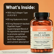 NatureWise Multi Collagen Peptides Pills + Hyaluronic Acid - 90 Capsules[30 Day Supply]
