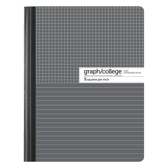 Office Depot Dual Ruled Marble Composition Book, 7 1/2in x 9 3/4in, College/Quadrille Ruled, 100 Sheets, Black/White, 400-003-275