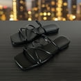 thumbnail image 5 of Wensltd Women Thin Strap Flat Slide Sandals Square Open Toe Slip On Daily Outdoor Walking Sandals Black, 5 of 7