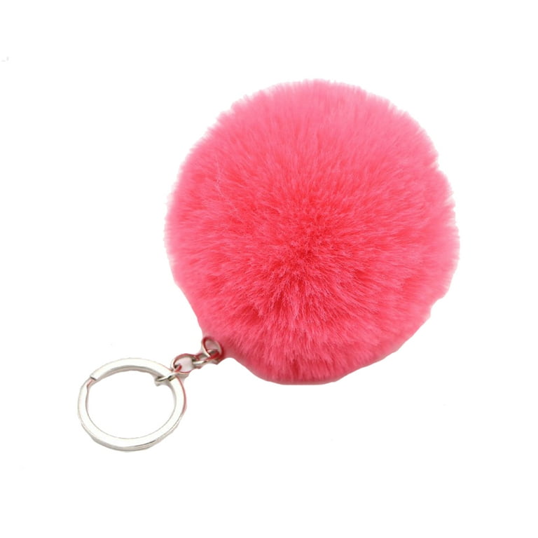 Buy Curatelier Alyssa Faux Fur Grey Pom Pom Powder Puff Ball With Pink  Grosgrain Ribbon Key Ring Bag Charm