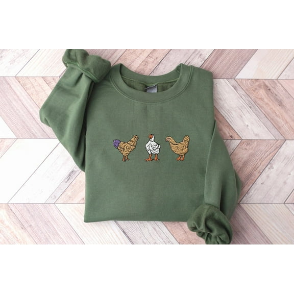 Embroidered 3 Chickens Funny Friends Sweatshirt
