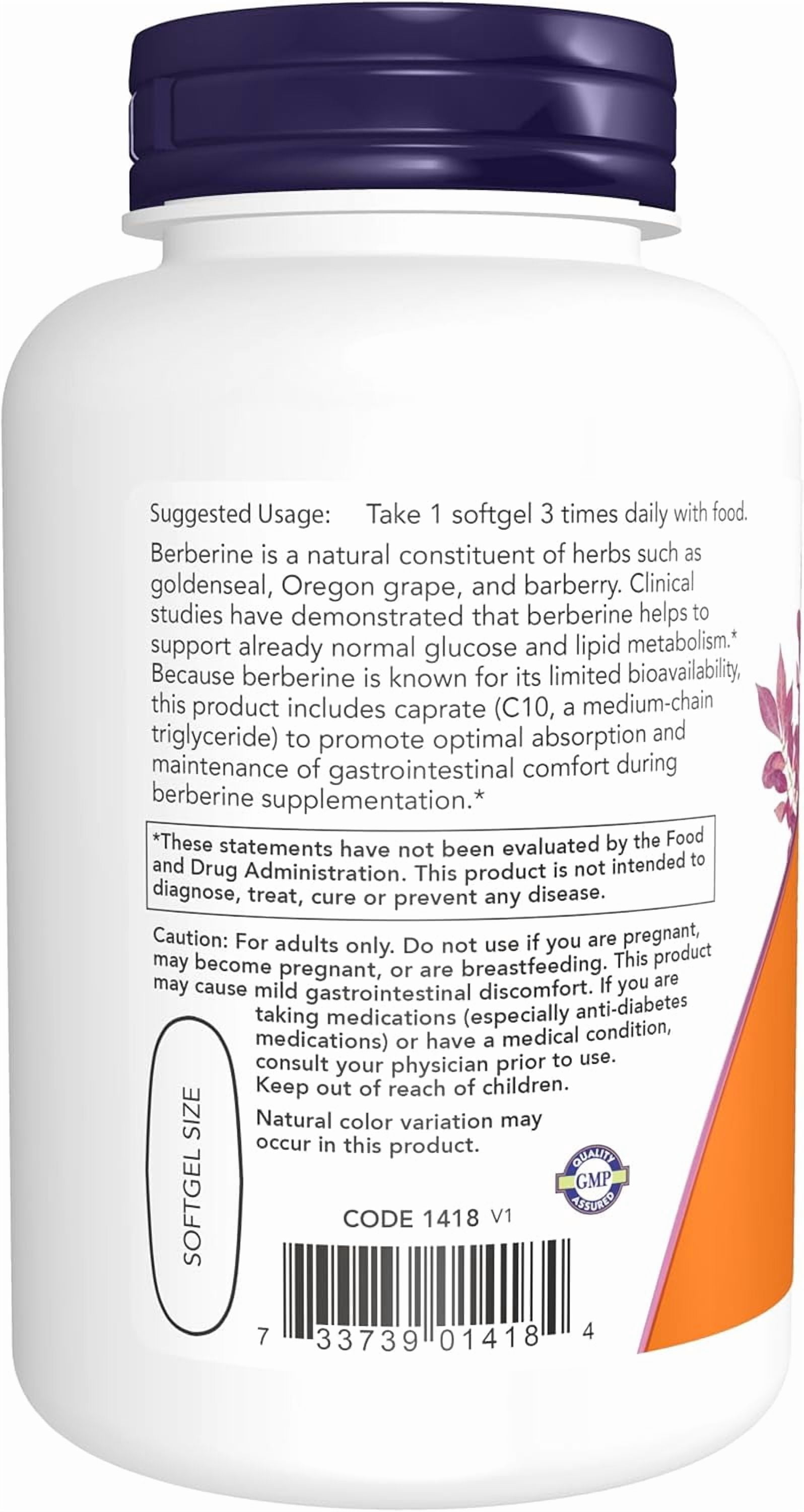 NOW Berberine Glucose Support, Combined with MCT Oil for Optimal Berberine Absorption, 90 Softgels