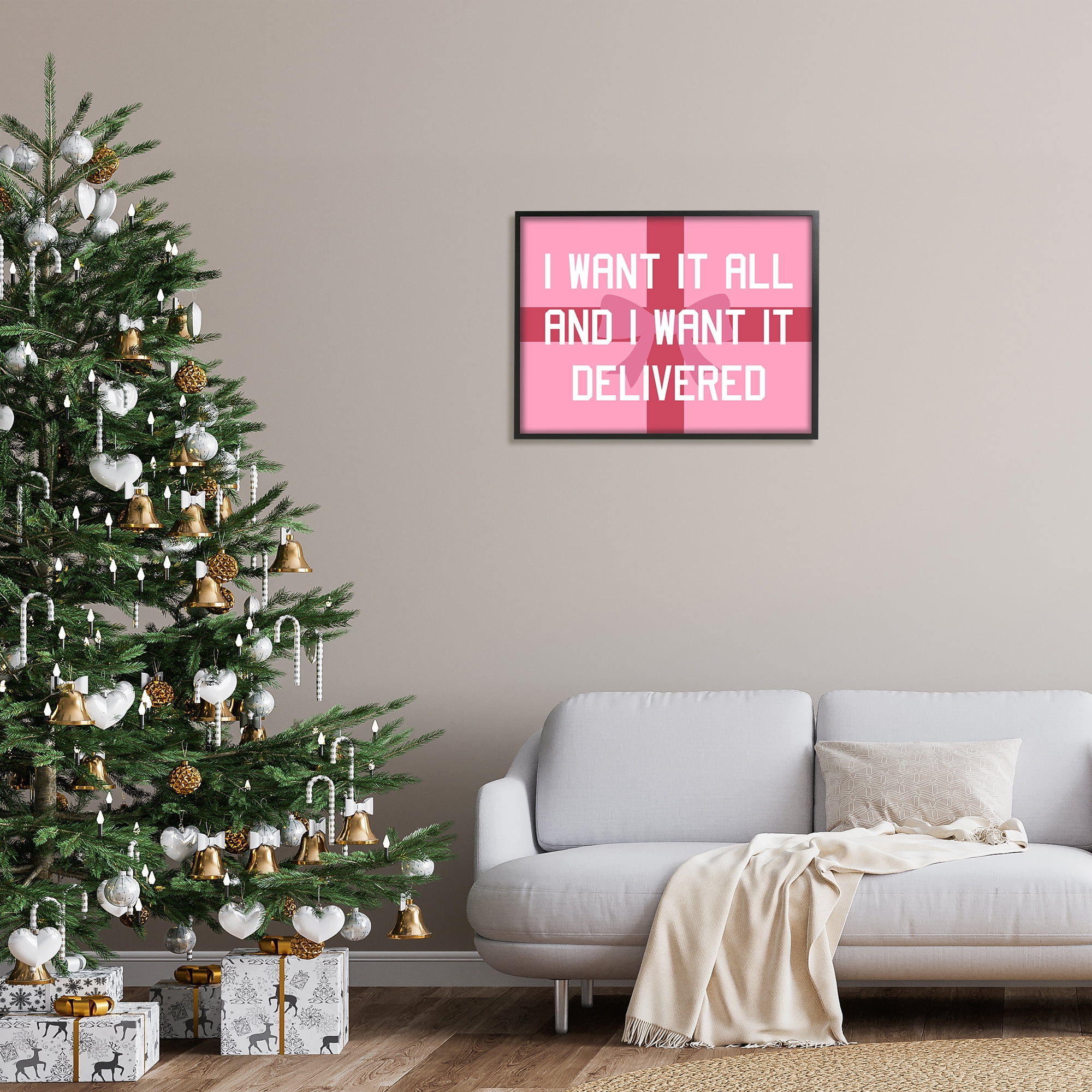 Stupell Industries Funny Want Gifts Delivered Holiday Painting Black Framed Art Print Wall Art, 30 x 24