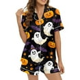 thumbnail image 3 of 2 Piece Sets for Women â Button Pajama Sets for Nursing, Postpartum or Home Lounging Comfort Women's Halloween Color Printed Silk Satin Short Sleeve Button Sleepwear Set, 3 of 8