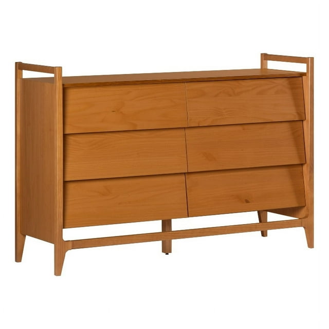 Commode Moderne à 6 Tiroirs en Bois Massif de 58 Po - Caramel