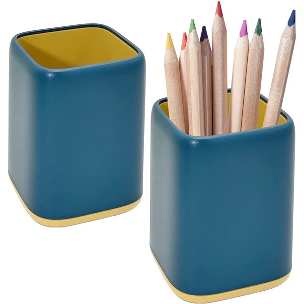 Paquete de 2 portalápices de escritorio, soporte para brochas de maquillaje de dos tonos, organizador de escritorio duradero, portalápices para escritorio, tocador, suministros de oficina (azul) Zhivalor YZY1197-1