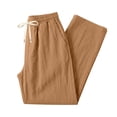 thumbnail image 5 of Men's Linen Pants Lightweight Drawstring Elastic Waist Straight Legs Loose Fit Summer Beach Yoga Pants with Pockets S, 5 of 5