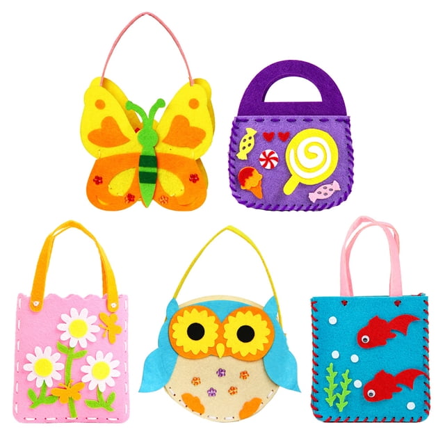 MasteelfCA 5 Sets Children Handbag Cartoon Pattern Hand-woven Storage Bag DIY Materials