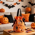 thumbnail image 5 of Zeiyignr Halloween Candy Gift Bags, Halloween Drawstring Canvas Treat Bag with Handle, Handle Reusable Holiday Party Gift Tote Orange, 5 of 6