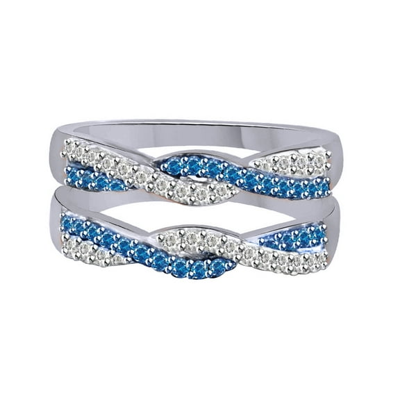 AFFY Blue & White Natural Diamond Enhancer Wrap Wedding Ring In 10k White Gold (0.5 Cttw)