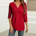 thumbnail image 4 of Hearthz Cotton Henley Shirts for Women 3/4 Sleeve Solid color Business Casual Tops for Women Fall V-Neck Button Work Blouses for Women, 4 of 4