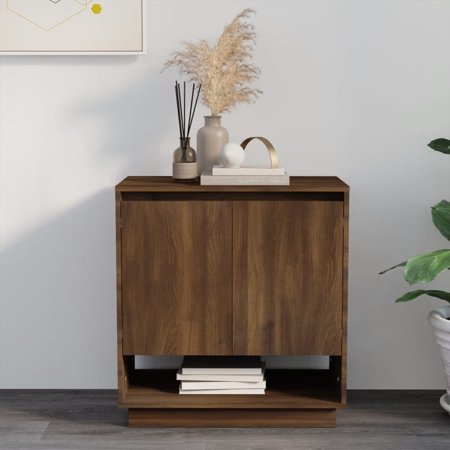 Anself Sideboard with Doors and Storage Compartments Engineered Wood Storage Cabinet Brown Oak for Living Room  Bedroom  Home Furniture 27.6 x 16.1 x 29.5 Inches (W x D x H)