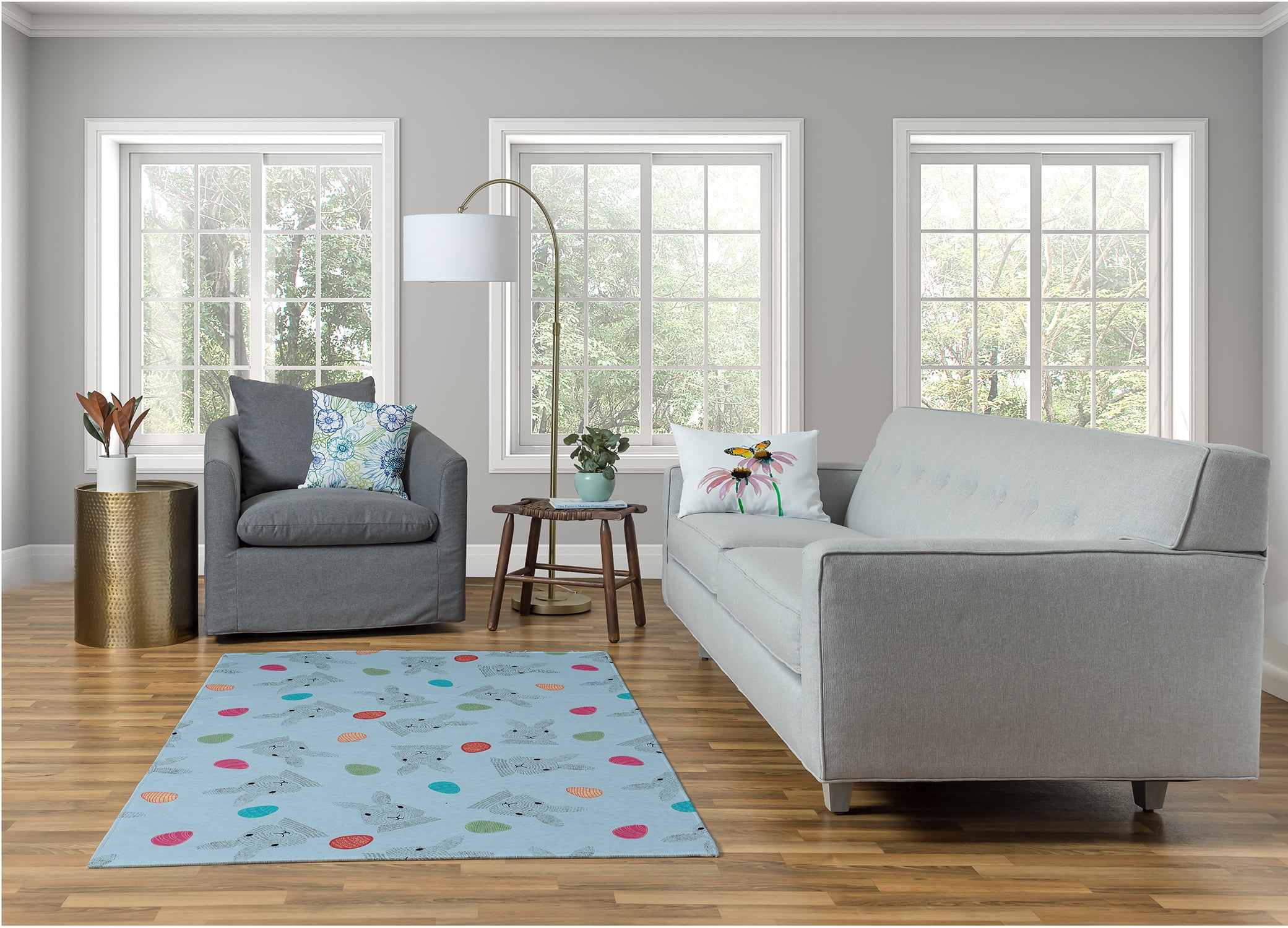 Simply Daisy After Rain Blue Bunnies and Eggs Easter Area Rug, 4' x 6'
