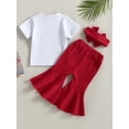 thumbnail image 3 of Independence Day Kids Baby Girls Clothes Letter Stars Print Short Sleeve T-Shirts Red Flare Pants Headband 3Pcs Set, 3 of 8