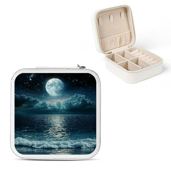 Shiartex Moon Stars Ocean Jewelry Box Case for Necklace, Ring, Earring Storage and Travel White