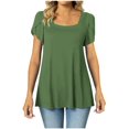 thumbnail image 1 of JUNWELL Blouses d'Été Tendance pour Femmes Col Carré Manches Courtes Tunique Décontractée Couleur Unie Plissée Évasée Bleu m, 1 of 6