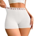 thumbnail image 2 of Siminsem High Waisted Biker Shorts Women Letter Print Yoga Shorts Tummy Control Booty Lifting Knit Breathable Boyshorts Active Summer Shorts, White,L, 2 of 8