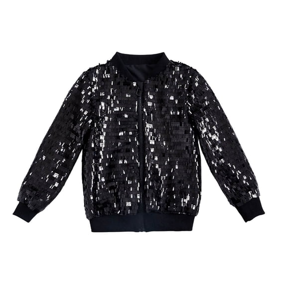 Byoo Mardi Gras Tween Girls Baseball Jacket Sequined Solid Color Zipper Loose Fit Bomber Coat Outerwear Soft Clothing for Kids