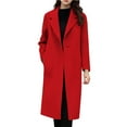 thumbnail image 2 of Pyhlmscde Dressy Coat for Women Wool Trench Coat Stand Collar Single Breasted Mid Long Pea Coat Winter Jacket, 2 of 6
